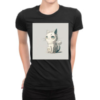 Angry White Cat Statue Ladies Fitted T-shirt | Artistshot