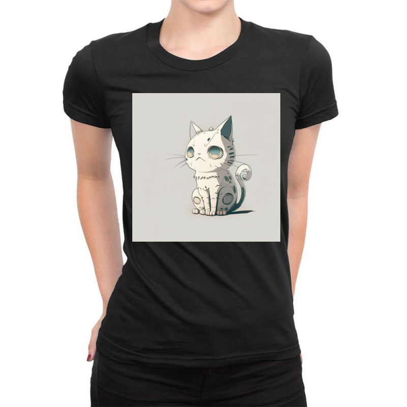 Angry White Cat Statue Ladies Fitted T-Shirt by TheDol | Artistshot