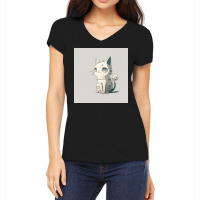 Angry White Cat Statue Women's V-neck T-shirt | Artistshot