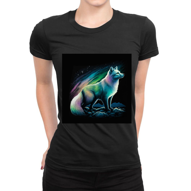 White Fox Standing On Rock Ladies Fitted T-Shirt by Creative Corner | Artistshot