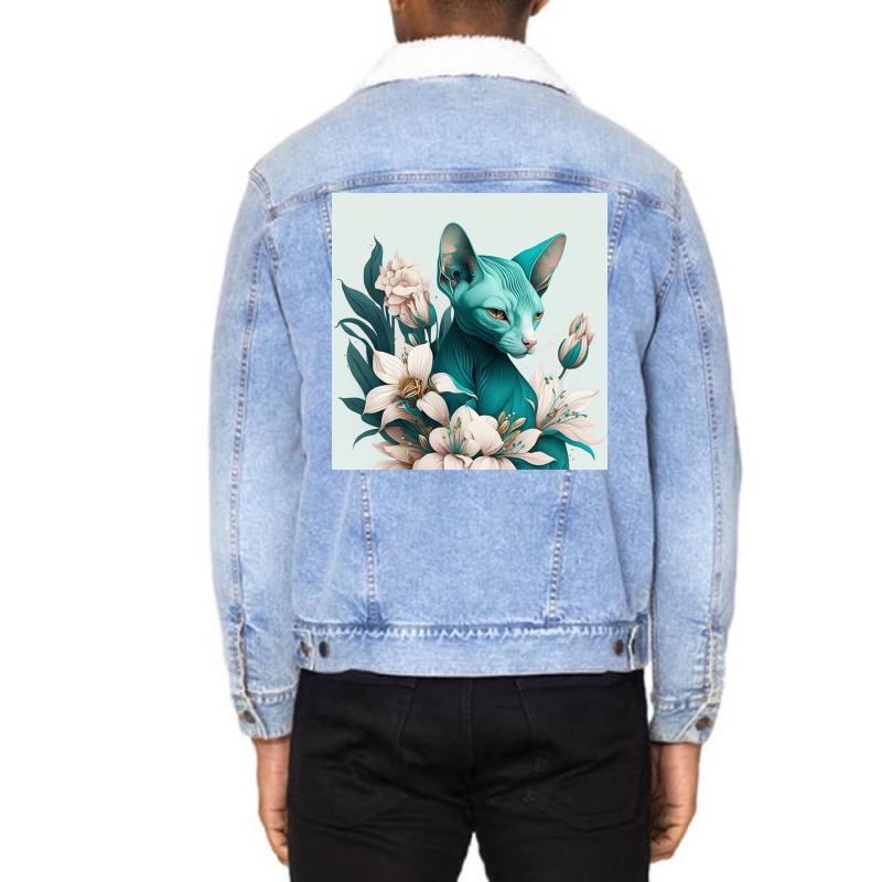 Blue Cat Have Various Poses Unisex Sherpa-Lined Denim Jacket by TheDol | Artistshot