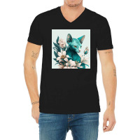 Blue Cat Have Various Poses V-neck Tee | Artistshot