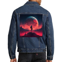 Lonely Hiker Looks At Moon Men Denim Jacket | Artistshot