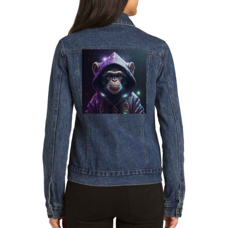 Angry Monkey Wearing Hoodie Ladies Denim Jacket by Creative Corner | Artistshot