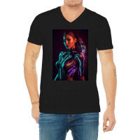 Woman In A Black Paint And Body Glowing V-neck Tee | Artistshot