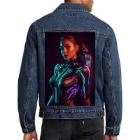 Woman In A Black Paint And Body Glowing Men Denim Jacket | Artistshot