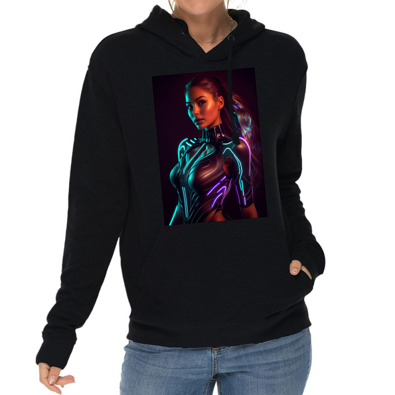 Woman In A Black Paint And Body Glowing Lightweight Hoodie by Creative Corner | Artistshot