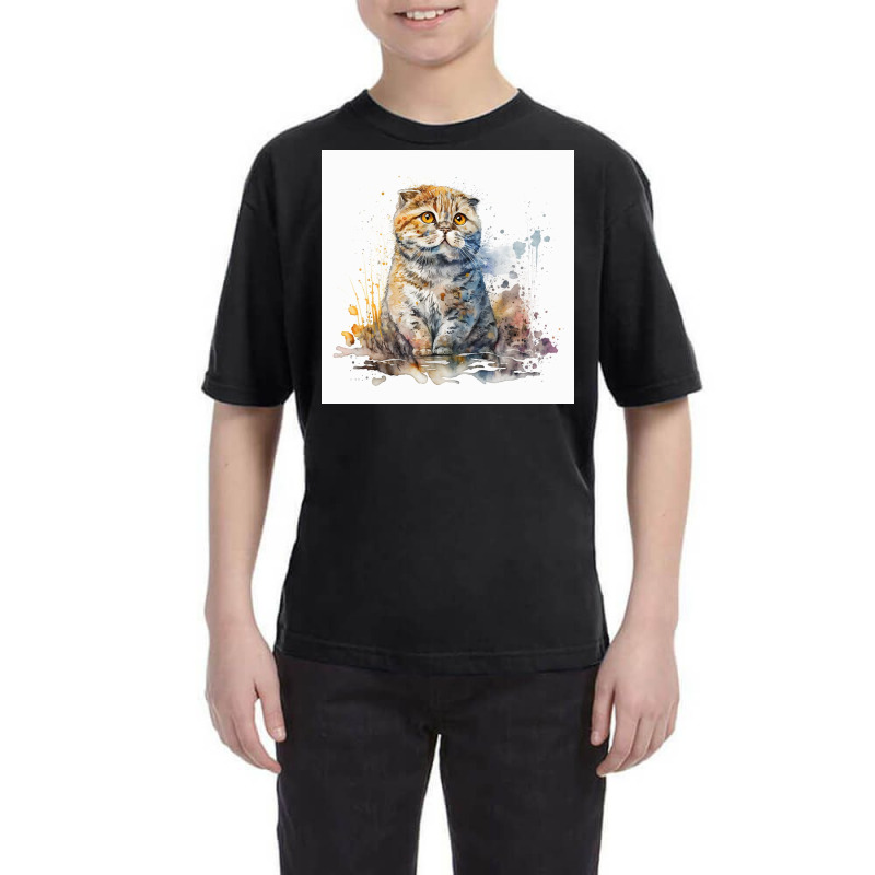 Sad Cat With Colorful Watercolor Youth Tee | Artistshot