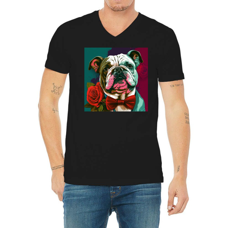 Cute Smiling Dog Wear A Bow Tie V-Neck Tee by TheDol | Artistshot