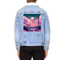 Aesthetic View On Sunset Sky Unisex Sherpa-lined Denim Jacket | Artistshot