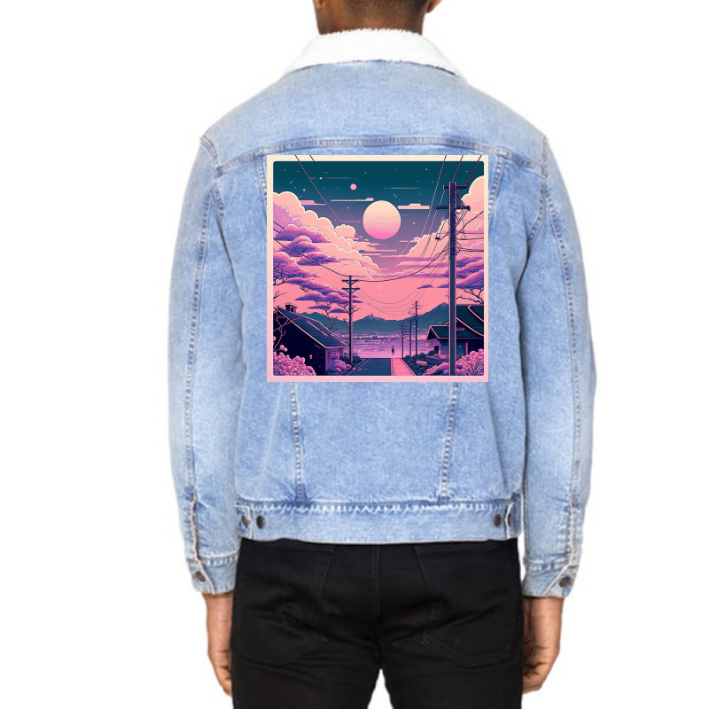 Aesthetic View On Sunset Sky Unisex Sherpa-Lined Denim Jacket by Haven Treasures | Artistshot