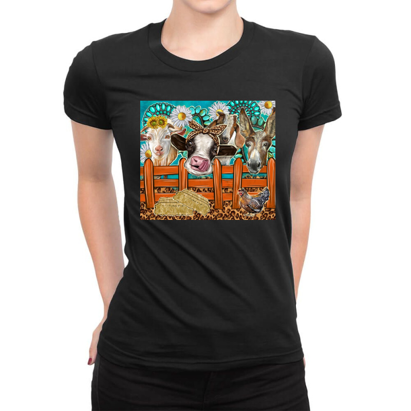 Western Farm Animals Ladies Fitted T-Shirt by enoddigitalart@gmail.com | Artistshot