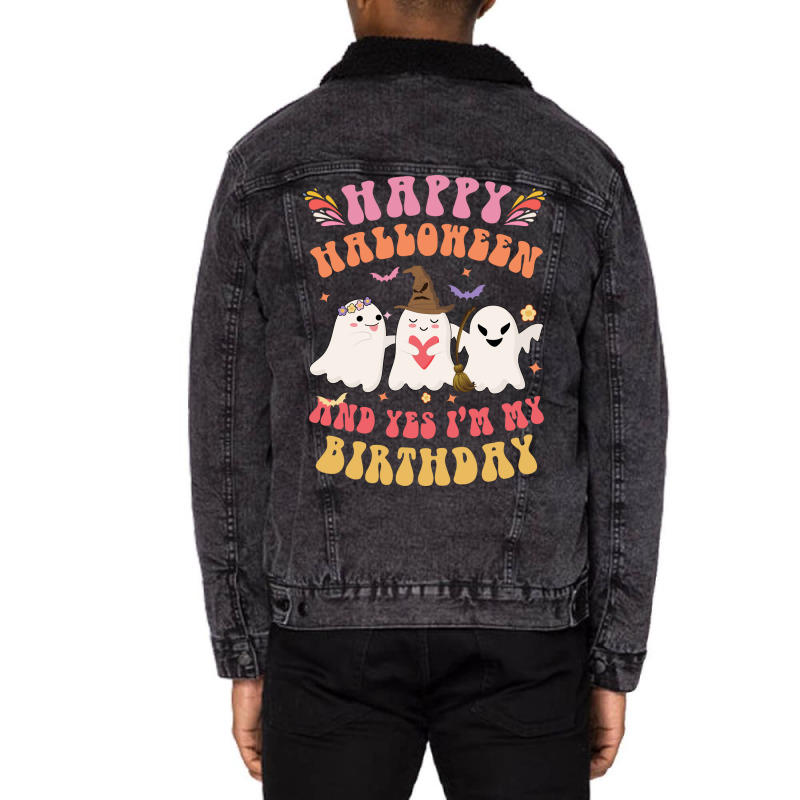 Happy Halloween It S My Birthday Born On Girl Boy Unisex Sherpa-lined Denim Jacket | Artistshot