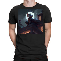 Cat Girl Sitting On A Roof T-shirt | Artistshot