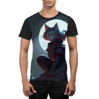 Cat Girl Sitting On A Roof Graphic T-shirt | Artistshot