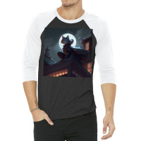 Cat Girl Sitting On A Roof 3/4 Sleeve Shirt | Artistshot