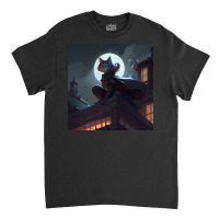 Cat Girl Sitting On A Roof Classic T-shirt | Artistshot