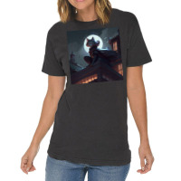 Cat Girl Sitting On A Roof Vintage T-shirt | Artistshot