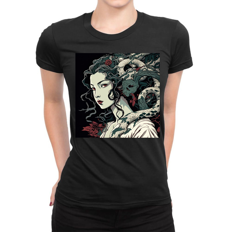 Beauty Girl And Snake Ladies Fitted T-Shirt by Haven Treasures | Artistshot