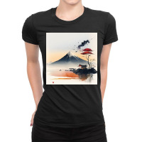 Dark Mountain River Watercolor Ladies Fitted T-shirt | Artistshot