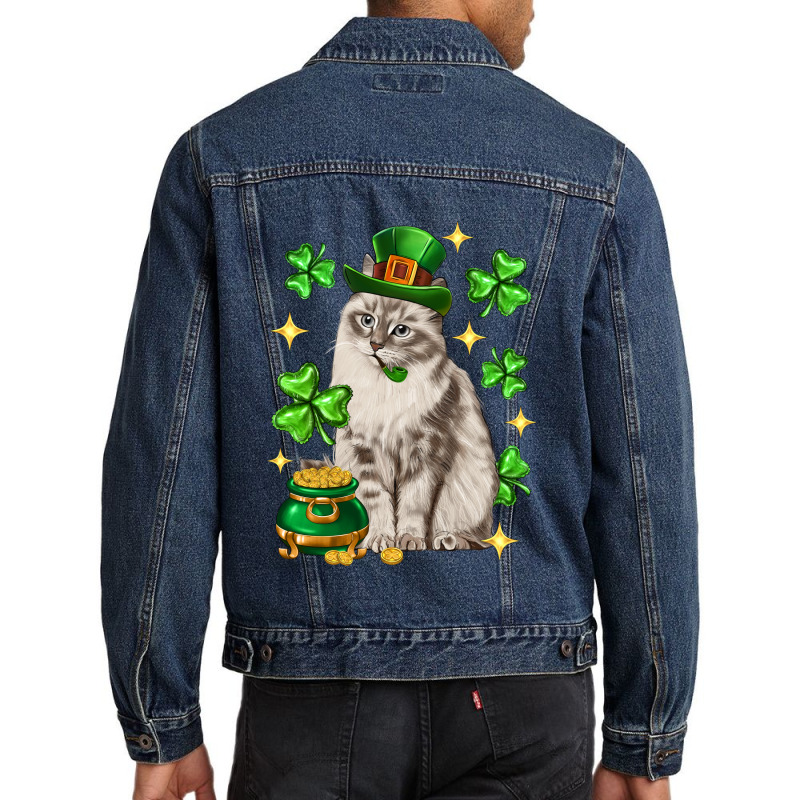 St. Patrick's Day Siberian Cat Men Denim Jacket by enoddigitalart@gmail.com | Artistshot