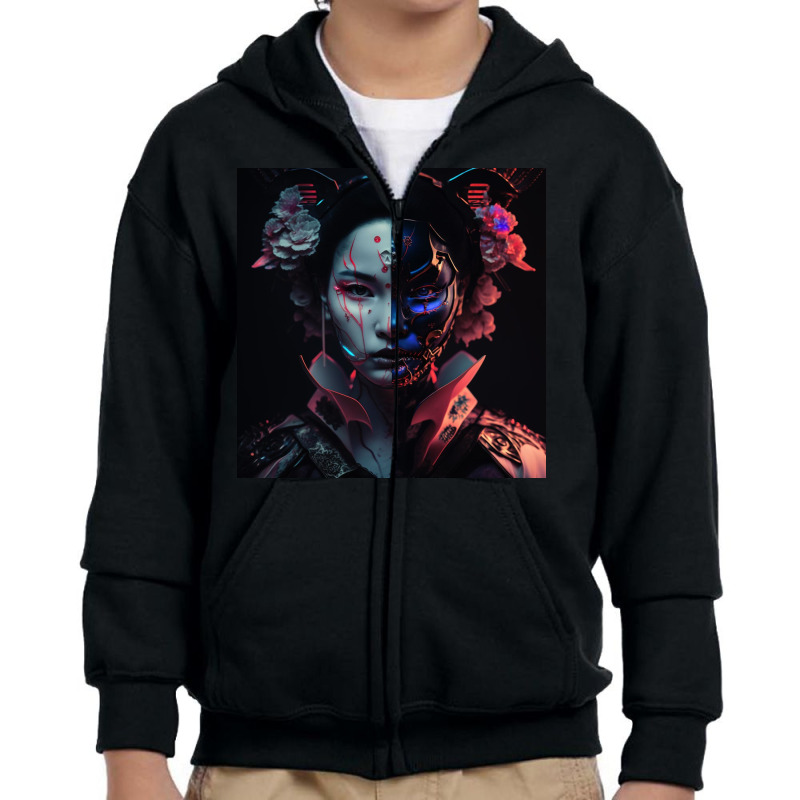 Two Faced Girl Youth Zipper Hoodie by Kailooma | Artistshot