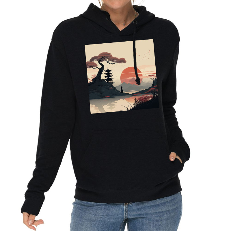 Silhouette Of Relaxed Man On River Lightweight Hoodie | Artistshot