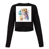 Cat Looking Up With Watercolor Cropped Sweater | Artistshot