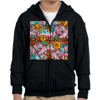 Western Landrace Pig With Sunflowers Seamless Youth Zipper Hoodie | Artistshot