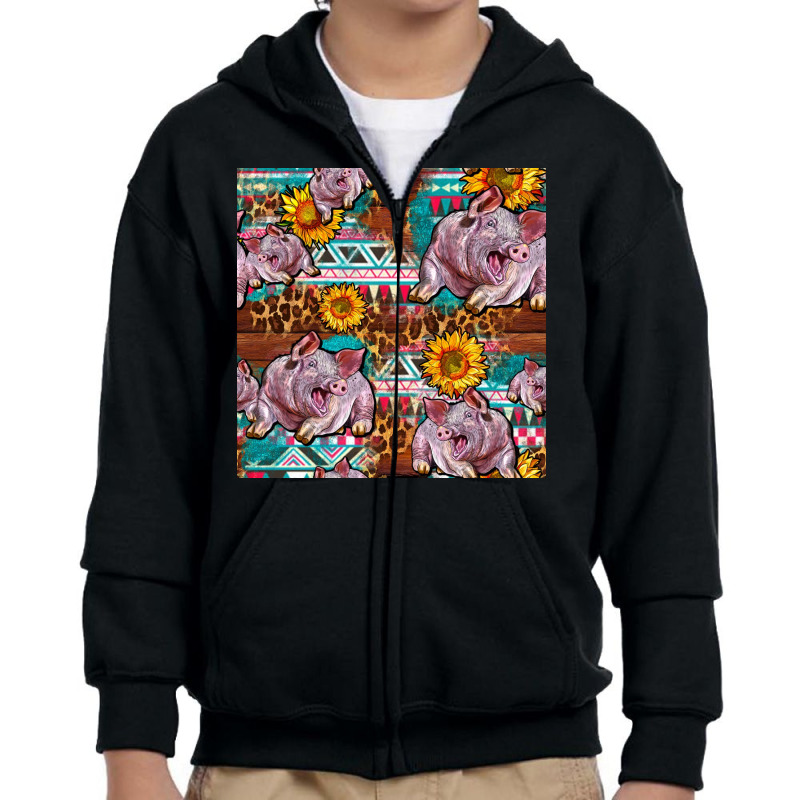 Western Landrace Pig With Sunflowers Seamless Youth Zipper Hoodie by FaDigitalArtStudio | Artistshot