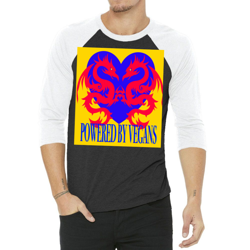 Dragons Powered By Vegans Yellow 3/4 Sleeve Shirt | Artistshot