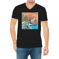 Dubrovnik Croatia   Ink And Watercolor Illustratio V-neck Tee | Artistshot