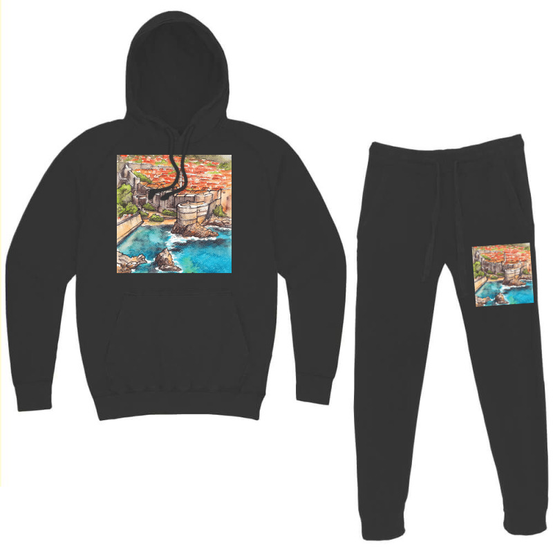 Dubrovnik Croatia   Ink And Watercolor Illustratio Hoodie & Jogger set by alcapethaty | Artistshot