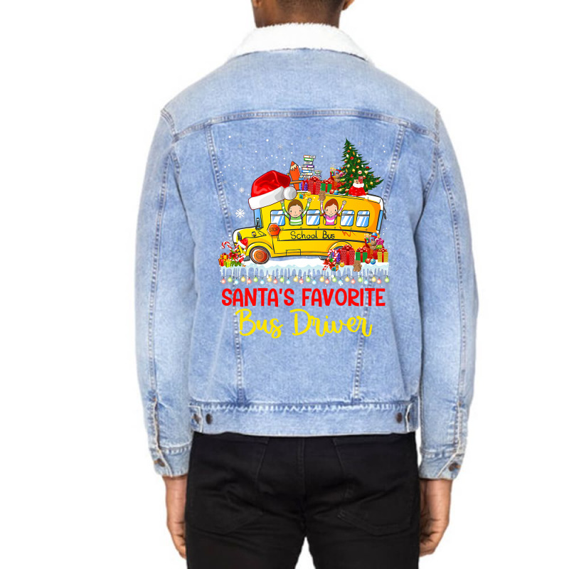 Santas Favorite School Bus Driver Christmas Lights Unisex Sherpa-Lined Denim Jacket by SweetCurl | Artistshot