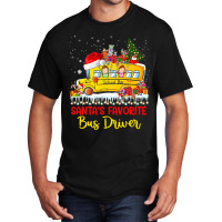 Santas Favorite School Bus Driver Christmas Lights Basic T-shirt | Artistshot