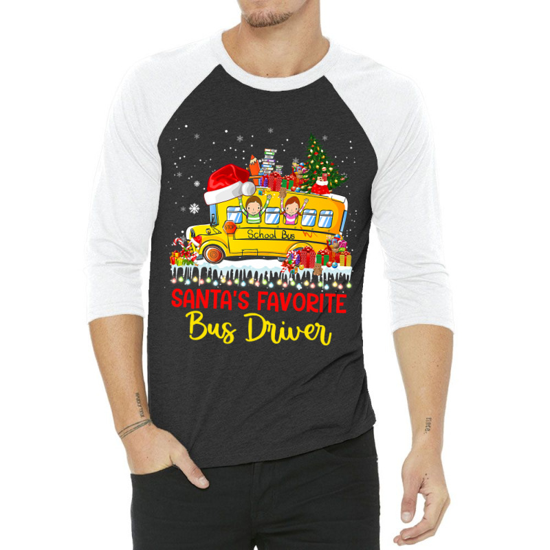 Santas Favorite School Bus Driver Christmas Lights 3/4 Sleeve Shirt by SweetCurl | Artistshot