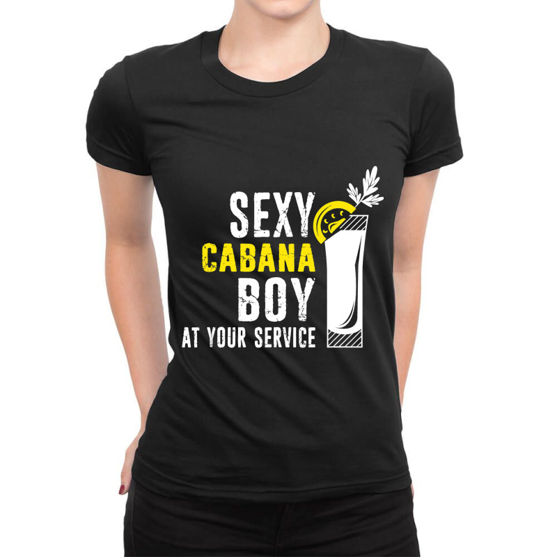 Sexy Cabana Boy Pool Party Guy Bartender Distresse Ladies Fitted T-Shirt by Vibrantus | Artistshot