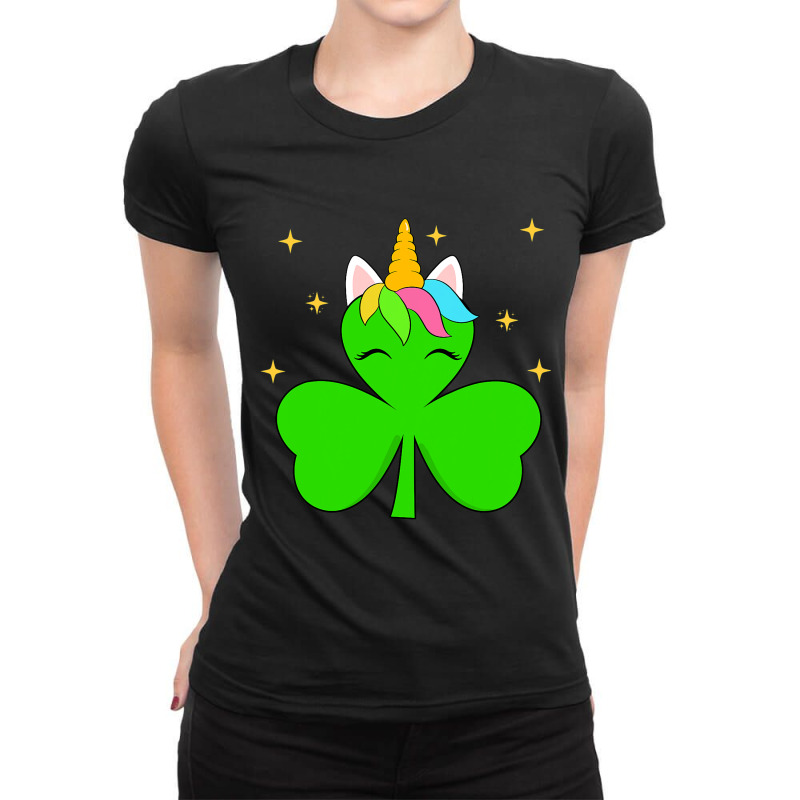 St Patrick Day Shamrock Unicorn Face Funny Costume Ladies Fitted T-Shirt by BreydenKhoury | Artistshot