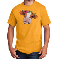 Cow With Flowers Basic T-shirt | Artistshot