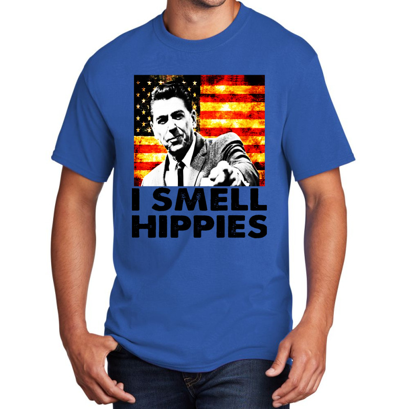 I Smell Hippies   Funny Ronald Reagan Conservative Basic T-shirt by mirazjason | Artistshot