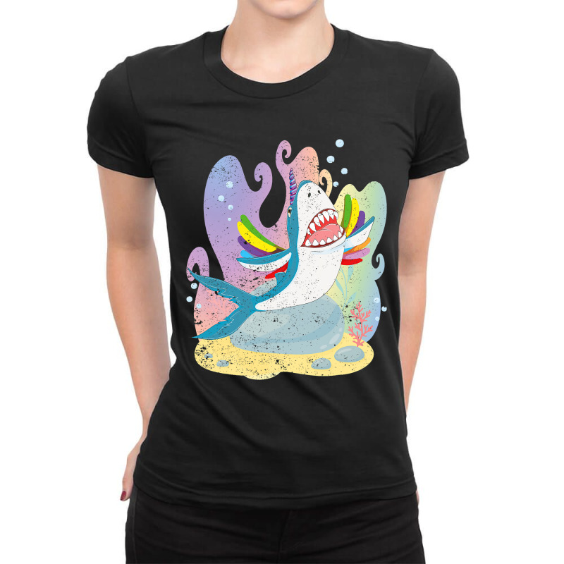 Sharkicorn Cute Ocean Animal Magical Shark Unicorn Ladies Fitted T-Shirt by MaximilianoMonroe | Artistshot