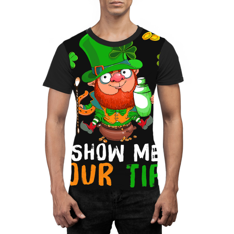 Show Me Your Tips Cute Patricks Day Boy Bartender  Graphic T-shirt | Artistshot