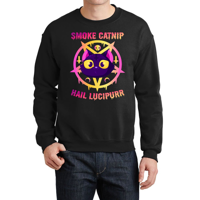 Smoke Catnip Hail Lucipurr Funny Satanic Cat Kitty Crewneck Sweatshirt | Artistshot