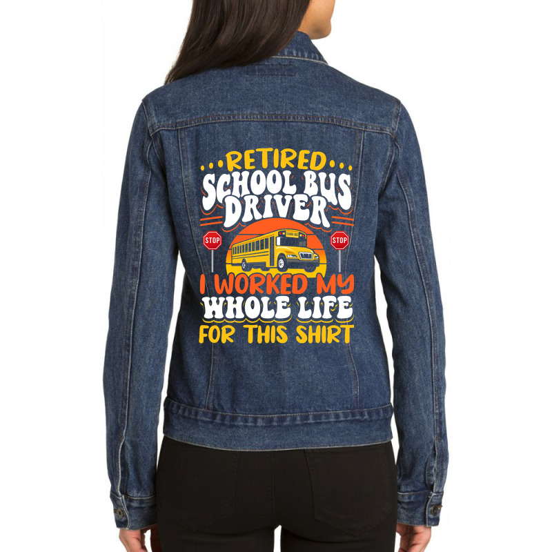 School Bus Driver Vintage Retired School Bus Drive Ladies Denim Jacket by AdleeDerr | Artistshot