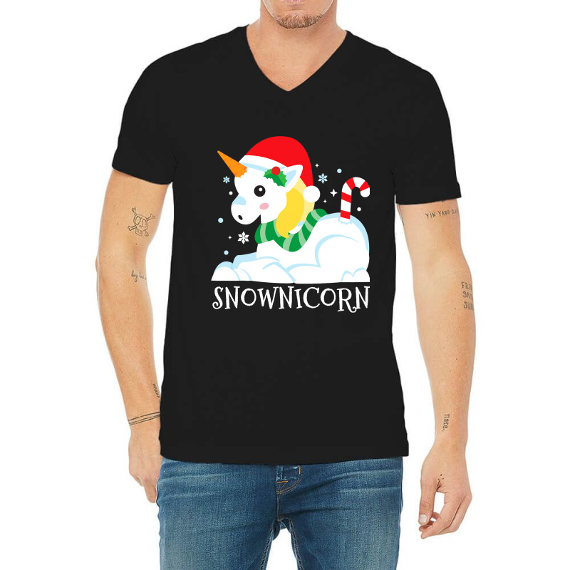 Snownicorn Unicorn Funny Cute Winter Girl Christma V-Neck Tee by RenaHetrick | Artistshot