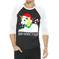 Snownicorn Unicorn Funny Cute Winter Girl Christma 3/4 Sleeve Shirt | Artistshot