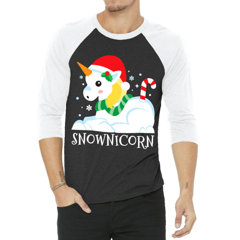 Snownicorn Unicorn Funny Cute Winter Girl Christma 3/4 Sleeve Shirt by RenaHetrick | Artistshot