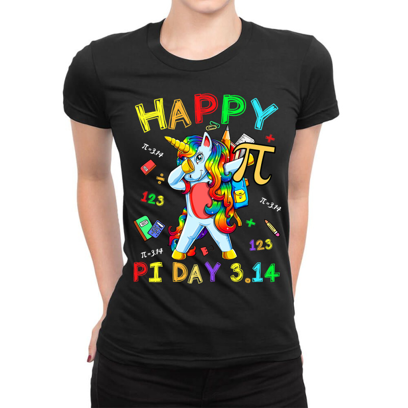 Pi Funny Dabbing Unicorn 3 14 Happy Pi Day Men Wom Ladies Fitted T-Shirt by KamariSalisbur | Artistshot