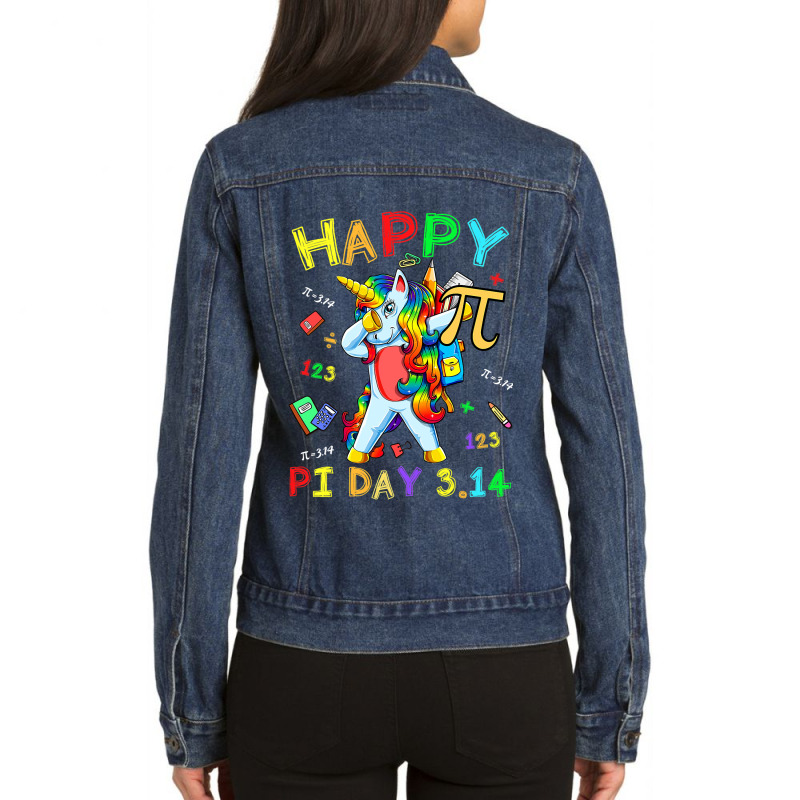 Pi Funny Dabbing Unicorn 3 14 Happy Pi Day Men Wom Ladies Denim Jacket by KamariSalisbur | Artistshot