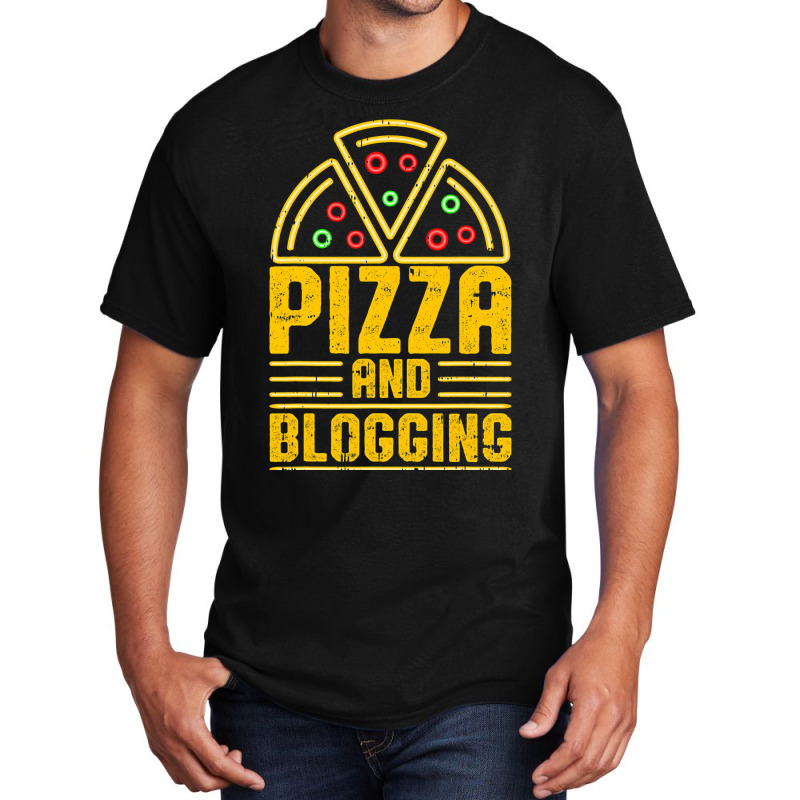 Pizza And Blogging Author Writer Book Bibliopile Basic T-shirt by MaximilianoMonroe | Artistshot